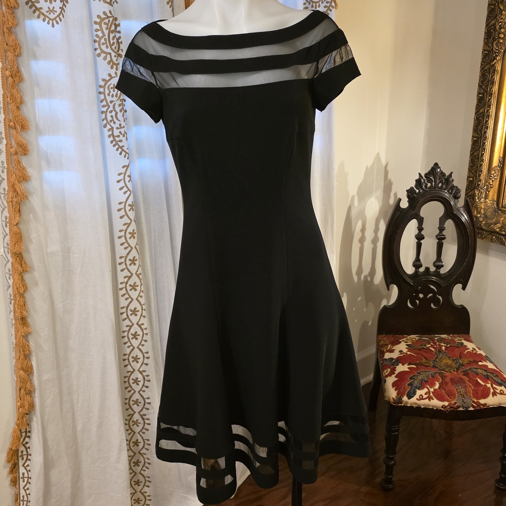 White House Black Market Black Dress with Sheer Stripes